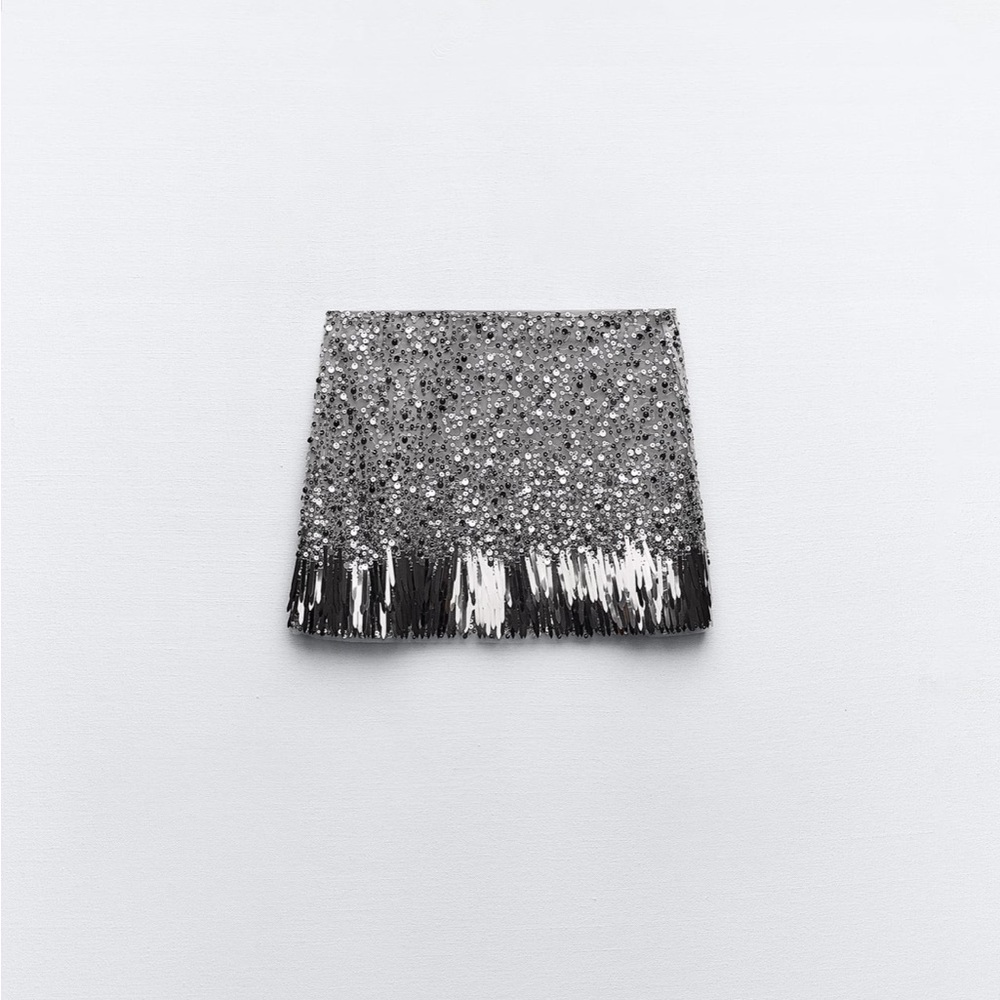 Zara limited edition sequin with fringe detail mini skirt - Picture 5 of 9